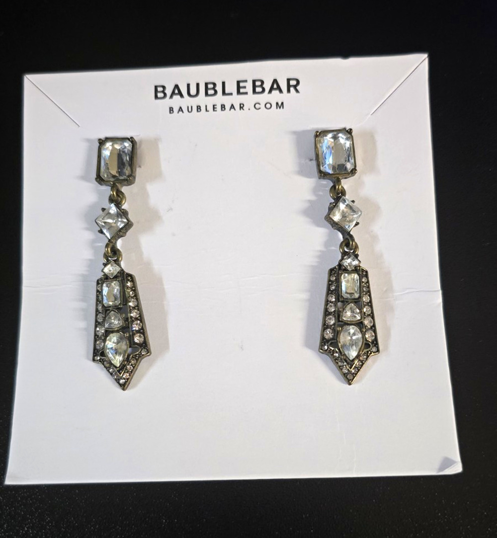 BaubleBar Gold Tone Clear Crystal Geometric Dangle Drop Earrings Butterfly